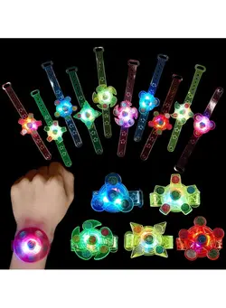 گجت، فیجت و سرگرمی اسپینر 12 Pieces Kids Party Gift Pop Bracelet Turntable LED Luminous Decompression Bracelet glow in the Dark Sensory Toys Neon Party Favors Autism Gifts Classroom Prizes 