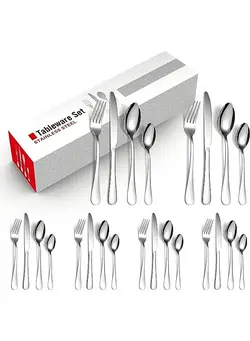 قاشق و چنگال ست قاشق و چنگال 24 Piece Mixed Cutlery Sets Stainless Steel Flatware Tableware Set with Knife Spoon Fork, Service for 6 Cutlery Set 