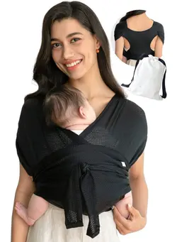 لوازم حمل آغوش Baby Carrier Wrap Summer Mesh Breathable Baby Carrier Easy to Wear Hands-Free Baby Carrier Moisture Wicking Soft Ideal for Newborns and Kids Under 44lbs (Black) 
