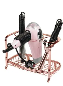 لوازم و مواد فرم‌دهی مو سشوار Hair Dryer and Styling Tools Organizer Holder Bathroom Organizer for Hair Straightener and Dryer Color Rose Gold 