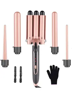 اتو مو فر کننده Curling Wand Set, 5 in 1 Hair Curler with 5 Interchangeable Curling Wand Ceramic Barrel(9-32mm), with LED Temperature Adjustment and Heat Up, Hair Curler Include Heat Resistant Glove (B) 