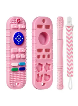 تغذیه و نگهداری کودک پستانک Baby Teether Toys Siliconeremote Control Shape Teething Toys With Pacifier Clip Silicone Baby Teething Toys For 3 Months+ Bpa Free Baby Teething Toys For Boys And Girls (Pink) 