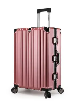 چمدان و ساک مسافرتی چمدان تک Lightweight Aluminum Frame Fashion Luggage Trolley Polycarbonate Hard Case Medium Checked Luggage Suitcase with 4 Quite 360 Degree Double Spinner Wheels CP001 Rose Gold 
