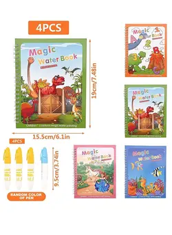یادگیری و آموزشی سایر 4-Piece Cartoon Water Coloring Magic Book With Water Pen For Toddlers And Kids 