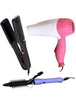لوازم و مواد فرم‌دهی مو سشوار Combo Of Hair Curler 16B Hair Straightener 522 And Hair Dryer 1000W For Women 