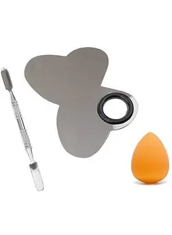 آرایشی صورت سایر Makeup Palette With Spatula ; Stainless Steel Butterfly Shape Silver With Sponge Makeup 