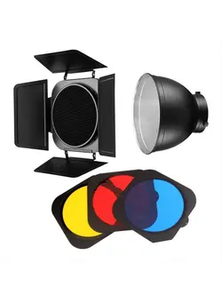 لوازم جانبی فیلم‌برداری و عکاسی اکسسوری حرفه‌ای Led Video Light Modifier Barn Door with Honeycomb Grid Bowens Mount 3 Color Filter Gels with 7.9