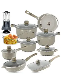 ظروف و لوازم پخت غذا ست ظروف پخت Cookware Set Non Stick Granite 100% PFOA Free - 24 piece Induction Base Pots and Pans Set with Lid Include Casseroles,Saute Pans,Mini Pan,Grill Pan,Sauce Pan,Utensils (Green) 