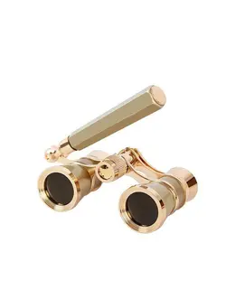 دوربین فیلم‌برداری و عکاسی تلسکوپ و میکروسکوپ Mini Metal Binoculars 3x25 Lightweight Retro Binocular with Built-in Foldable Handle for Adults Kids Women in Musical Concert,Gold Performances 