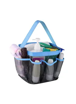 Shower Tote Bag, 7 Pocket Shower Bag Portable Caddy Organizer Mesh Bathroom Storage Dorm Room Essential Large Capacity Tote Handle Shower Caddy for Dorm Room Gym Bathroom Camping(Black, Blue) 