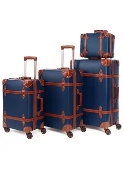 Set of 4 Luxury Vintage-Inspired PU Leather Suitcase Design Trolley Set with Number Lock 28, 24, 20, 12 Inch 