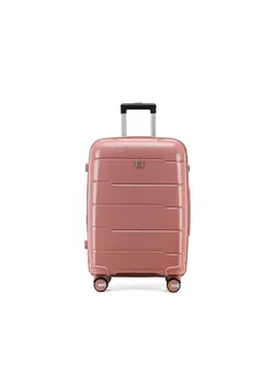 Reflection 24 Inch Polypropylene Suitcase Lightweight Hardside Gloss Line Series Travel Luggage Trolley with 84L Storage Capacity 4 Spinner Wheels and TSA Lock Gold 