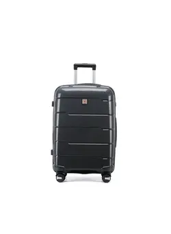 Reflection 24 Inch Polypropylene Suitcase Lightweight Hardside Gloss Line Series Travel Luggage Trolley with 84L Storage Capacity 4 Spinner Wheels and TSA Lock Grey 