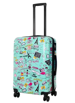 Reflection  28 Inch ABS and Polycarbonate Suitcase Lightweight Hard Case Stamp Print Series Travel Luggage Trolley with 121L Storage Capacity 4 Spinner Wheels and TSA Lock Multicolor 