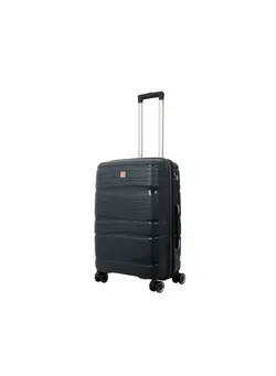 Reflection 24 Inch Polypropylene Suitcase Lightweight Hardside Curvy Line Series Travel Luggage Trolley with 84L Storage Capacity 4 Spinner Wheels and TSA Lock Grey 