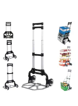 75KG Aluminum Luggage Trolley Barrow Foldable Hand Push Truck Parcel Boot Cart Heavy Duty Rustproof Utility Cart With Adjustable Shaft Black 