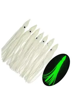 Fishing Squid Skirts Glow Lures Luminous Octopus SkirtsTrolling Lure Soft Plastic Bait for Bass Salmon Trout,9cm/3.54in, Pack of 10 