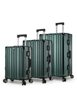 Lightweight Aluminum Frame Fashion Trolley Luggage Set of 3 Polycarbonate Hard Case Suitcase with 4 Quite 360° Double Spinner Wheels CP001 Blackish Green 