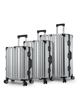 Lightweight Aluminum Frame Fashion Trolley Luggage Set of 3 Polycarbonate Hard Case Suitcase with 4 Quite 360° Double Spinner Wheels CP001 Silver 