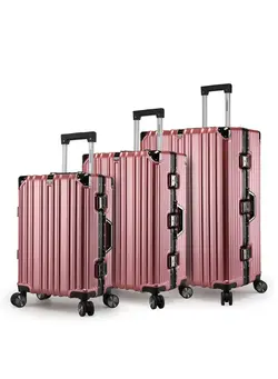 Lightweight Aluminum Frame Fashion Trolley Luggage Set of 3 Polycarbonate Hard Case Suitcase with 4 Quite 360° Double Spinner Wheels CP001 Rose Gold 