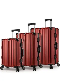 Lightweight Aluminum Frame Fashion Trolley Luggage Set of 3 Polycarbonate Hard Case Suitcase with 4 Quite 360° Double Spinner Wheels CP001 Maroon 
