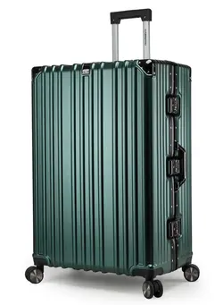 Lightweight Aluminum Frame Fashion Luggage Trolley Polycarbonate Hard Case Large Checked Luggage Suitcase with 4 Quite 360 Degree Double Spinner Wheels CP001 Blackish Green 
