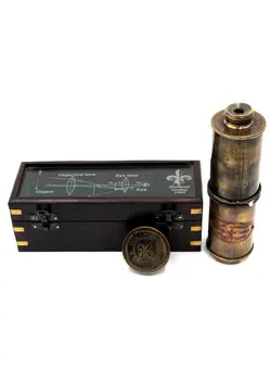 Antique 1920 Brass Telescope With Box-8x21cm 