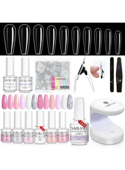 Nail Tips And Glue Gel Kit With Gel Nail Polish  4In1 Nail Glue Gel 240Pcs Long Coffin Nail Tips Gel Nail Polish U V Light And Nail Art Tools Starter Nail Extension Kit 