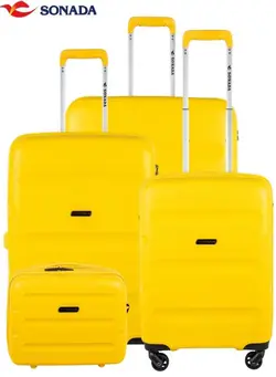 SONADA Luggage Set of 4, Unbreakable tested, Hardside Suitcase with 4 Double Spinner Wheels Luggage for Travel, light weight TSA Approved, Yellow (20/24/29/beauty case) 