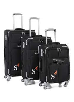 Soft Shell Trolley Luggage Set of 3 Pcs For Unisex Ultra Lightweight Expandable Suitcase With 4 Wheels LL003 Black 