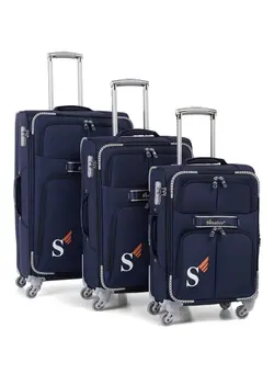 Soft Shell Trolley Luggage Set of 3 Pcs For Unisex Ultra Lightweight Expandable Suitcase With 4 Wheels LL003 Navy Blue 