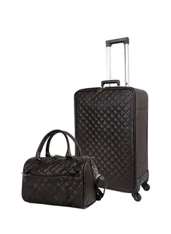 Leather Spinner Wheels Big Trolley & Duffle Luggage Set 