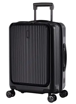 Hard Shell Travel Bag Alfred Front Loading Business Carry On Luggage trolley with Built in 2 sided TSA Compatible Combination Lock and USB Port KK50B Black 