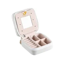 زیبایی و آرایش سایر Small Portable Travel Jewelry Box with Mirror Storage Case White 