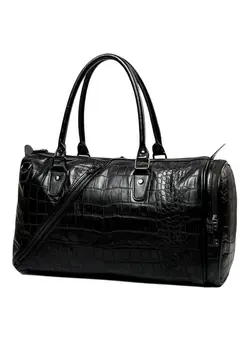 Leather Duffle Shoulder Bag Black 