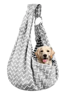 لوازم حمل آغوش Reversible Pet Sling Carrier Hands-free Sling Pet Dog Cat Carrier Bag Soft Comfortable Puppy Kitty Double-sided Pouch Shoulder Carry Tote Handbag Suitable for Pets Under 6 kg Grey Stripes 