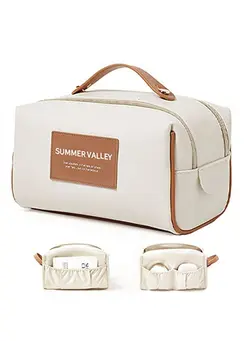 زیبایی و آرایش سایر Retro Contrast Color Makeup Bag, Portable Large Capacity Advanced Storage Bag, New PU Waterproof Wash Bag, Stylish Brown Design 