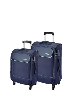 چمدان و ساک مسافرتی ست چمدان American Tourister Jamaica  2 Piece SET 58+80cm Softcase 4 Double Wheel Cabin & Check-In Luggage Trolley Navy Blue 