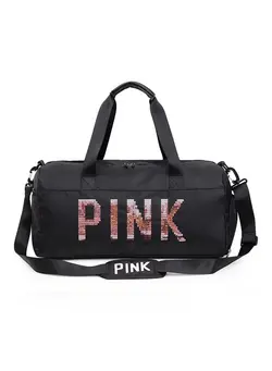 چمدان و ساک مسافرتی ساک مسافرتی Large Capacity Letter Printed Sequins Travel Duffel Bag, Waterproof Gym Sports Bags With Shoes Compartment and Wet Pocket. 