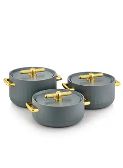 ظروف و لوازم پخت غذا قابلمه 3 Pieces Plastic Hot Pot Matt Grey & Gold 