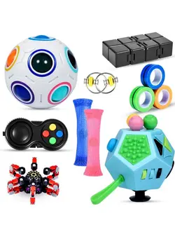 گجت، فیجت و سرگرمی اسپینر Fidget Toys For Adults And Kids 9Pcs Set Of Fidgets And Sensory Toys For Adults Premium Small Fidget Toy Pack With Fidget Pad Flippy Chain Magnetic Ring Stress Relief Toy Pack 