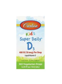 ویتامین و ساپلیمنت مکمل‌های گوارشی Kids Super Daily D3 10 mcg 400 IU  365 Vegetarian Drops 0.35 fl oz 10.3 ml