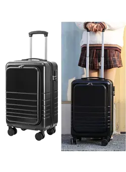 چمدان و ساک مسافرتی چمدان تک Front Open Cover 20 inch Large Capacity Trolley Suitcase, Password Case, Universal Wheel Suitcase(Black） 