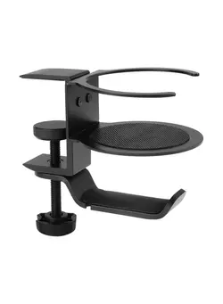 لوازم جانبی سایر 360° Rotation Headphone Hanger, Aluminum PC Gaming Headset Stand Under Desk Cup Holder, Headphone Hook with Cable Organizer Universal Fit Headphone Clamp Hook, Black 