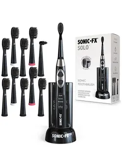 مسواک مسواک برقی Onicfx Solo Electric Toothbrush W/ 10 Brush Heads + 1 Interdental Charcoal Bristles Rechargeable Charging/Storage Base 3 Brush Modes Smart Timer 2 Months Use On Full Charge Black Color 