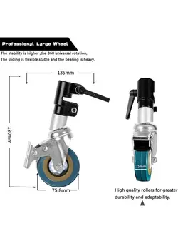 لوازم جانبی فیلم‌برداری و عکاسی اکسسوری حرفه‌ای Professional Swivel Caster Wheels Set for Heavy Duty Photography C Stand with 25mm Diameter, Universal Rotation with Brake, 3pcs All Metal Material for Studio Photo Video Shooting 