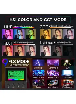 لوازم جانبی فیلم‌برداری و عکاسی اکسسوری حرفه‌ای RGB Video Light, 50W Full Color Photography Lights, LED Video Panel Light, 552 pcs LEDs/CRI >97, 2600K-10000K/Brightness 0-100%/0-360 Adjustable Colors/9 Applicable Scenes 