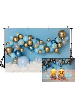 لوازم جانبی فیلم‌برداری و عکاسی اکسسوری حرفه‌ای 7x5ft Boy Birthday Photography Background for Newborn Kids Portrait Decorations Blue and Gold Balloons Stars Boy 1st Bday Party Backdrop Photoshoot Studio Booth Props for Cake Smash 
