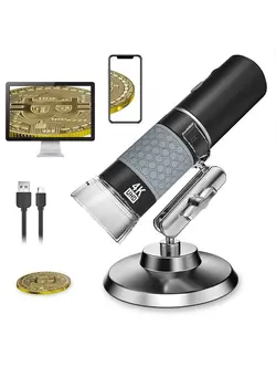 دوربین فیلم‌برداری و عکاسی تلسکوپ و میکروسکوپ 4K 3840x2160P Wireless Digital Microscope, Handheld HD USB Microscope Inspection Camera Endoscope 40x-1000x Magnification, Compatible with iPhone iPad Android Phone Tablet Windows Mac PC 