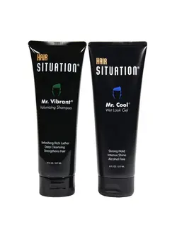 لوازم و مواد فرم‌دهی مو کرم و ژل Mr. Cool Wet Look Gel & Mr. Vibrant Volume Shampoo 